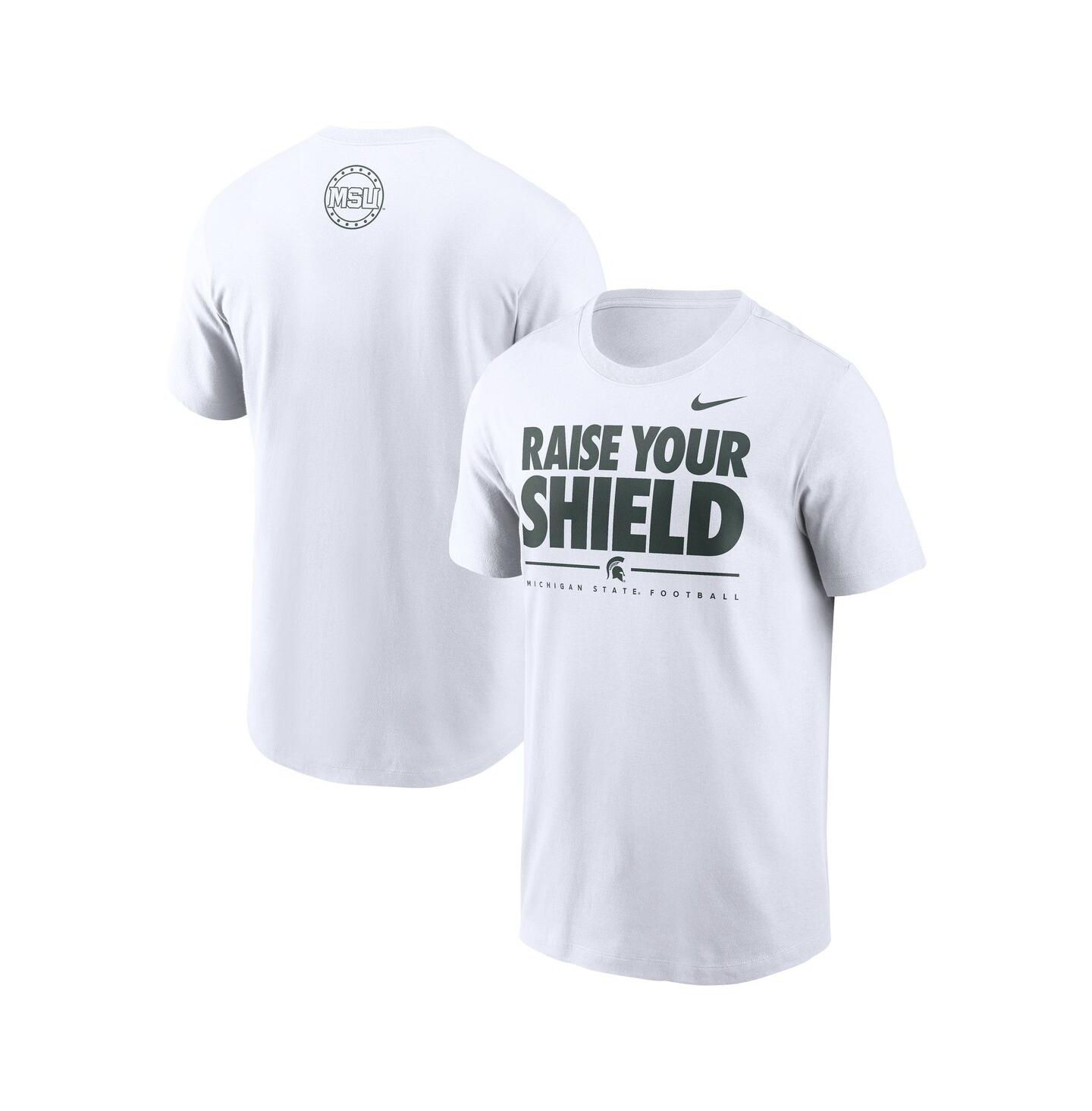 Мужская футболка Nike White Michigan State Spartans 2025 Football Fan Raise Your Shield — фото 1
