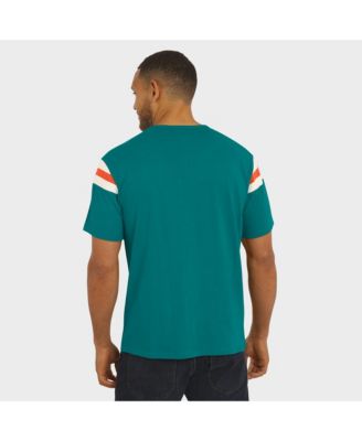 Darius Rucker Collection by Men's Aqua Miami Dolphins Distressed Throwback Shoulder Stripe T-Shirt