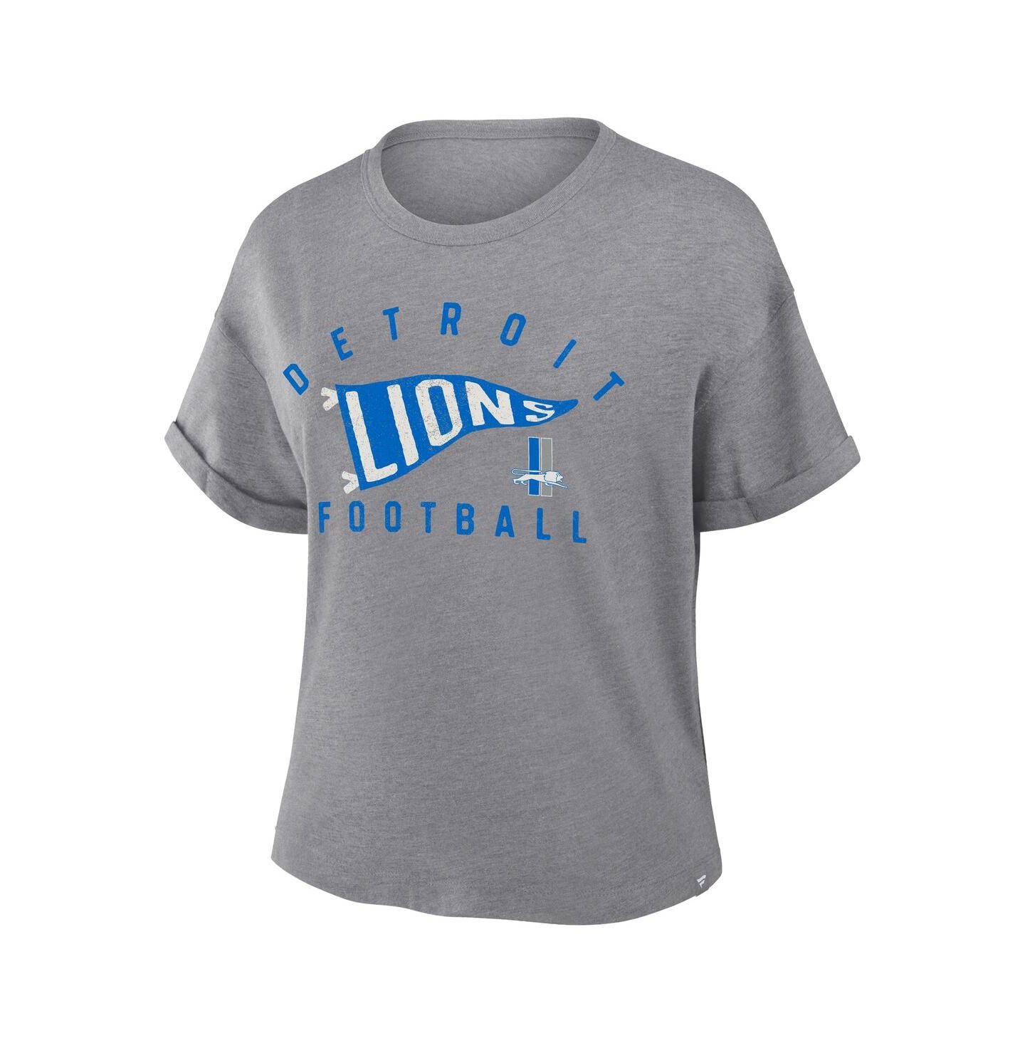 Женская футболка Fanatics Heather Gray Detroit Lions Pennant Wave Tribute Tri-Blend Boxy — фото 3