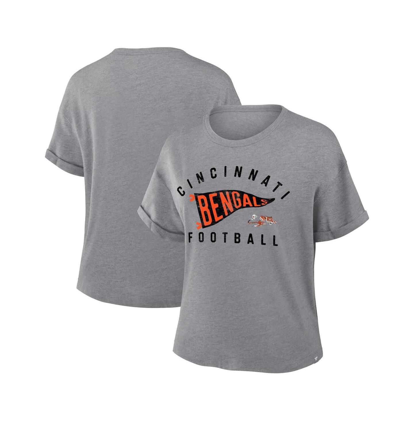 Женская футболка Fanatics Heather Gray Cincinnati Bengals Pennant Wave Tribute Tri-Blend Boxy — фото 1
