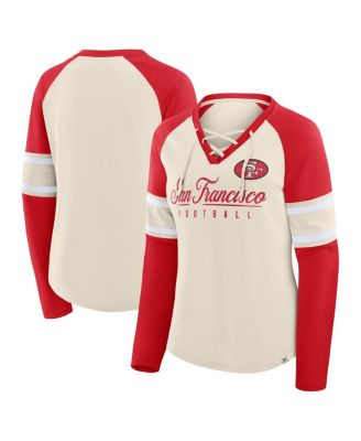 Fanatics - Women's Cream/Scarlet San Francisco 49ers Hometown Gridiron Hero Raglan Lace-Up V-neck Long Sleeve T-shirt