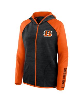 Women's Black/Orange Cincinnati Bengals Redzone End Around Pass Raglan Full-Zip Hoodie