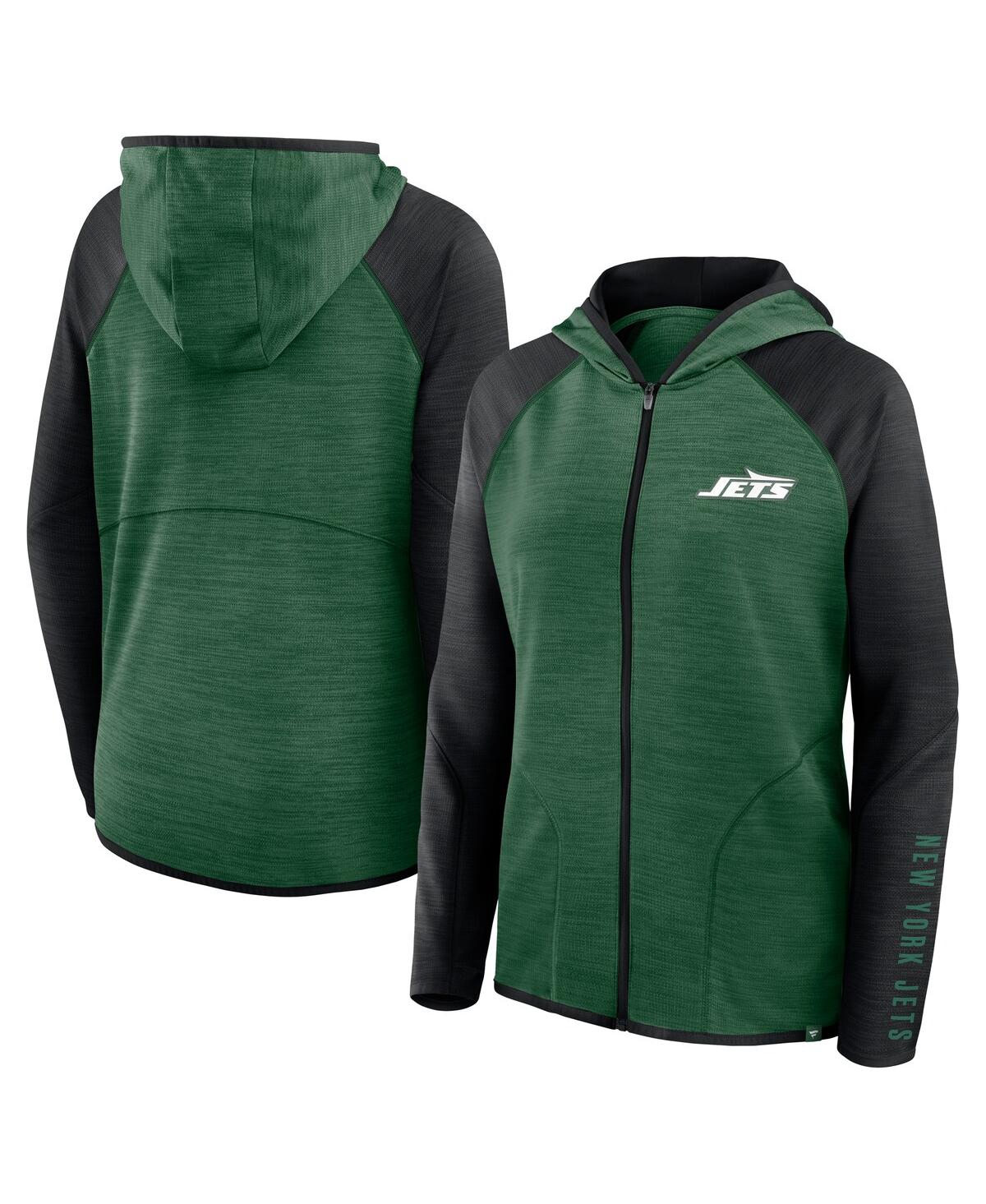 Fanatics Women's Green/black New York Jets Redzone End Around Pass Raglan Full-zip Hoodie In Green