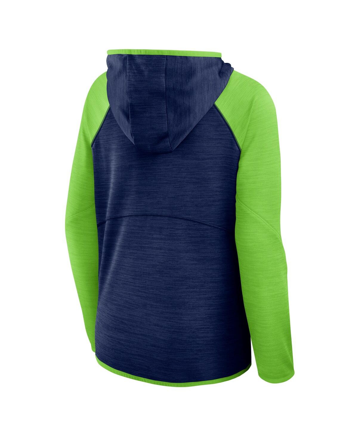 Fanatics Women's College Navy/neon Green Seattle Seahawks Redzone End Around Pass Raglan Full-zip Hoodie In Green