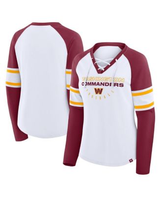 Fanatics - Women's White/Burgundy Washington Commanders Redzone Blitz Package Raglan Lace-Up V-Neck Long Sleeve T-Shirt