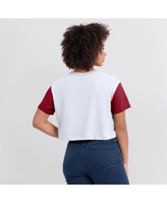 Women's White/Crimson Oklahoma Sooners Color-Block Script Dri-FIT Cropped T-Shirt