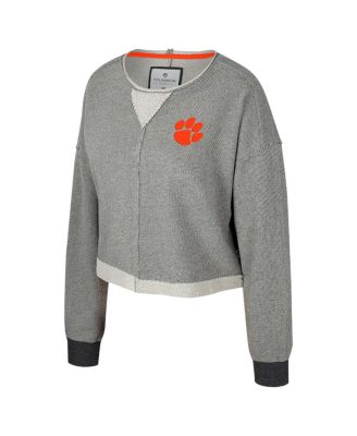 Women's Charcoal Clemson Tigers Magnum Scoop Neck Cropped Pullover Sweatshirt