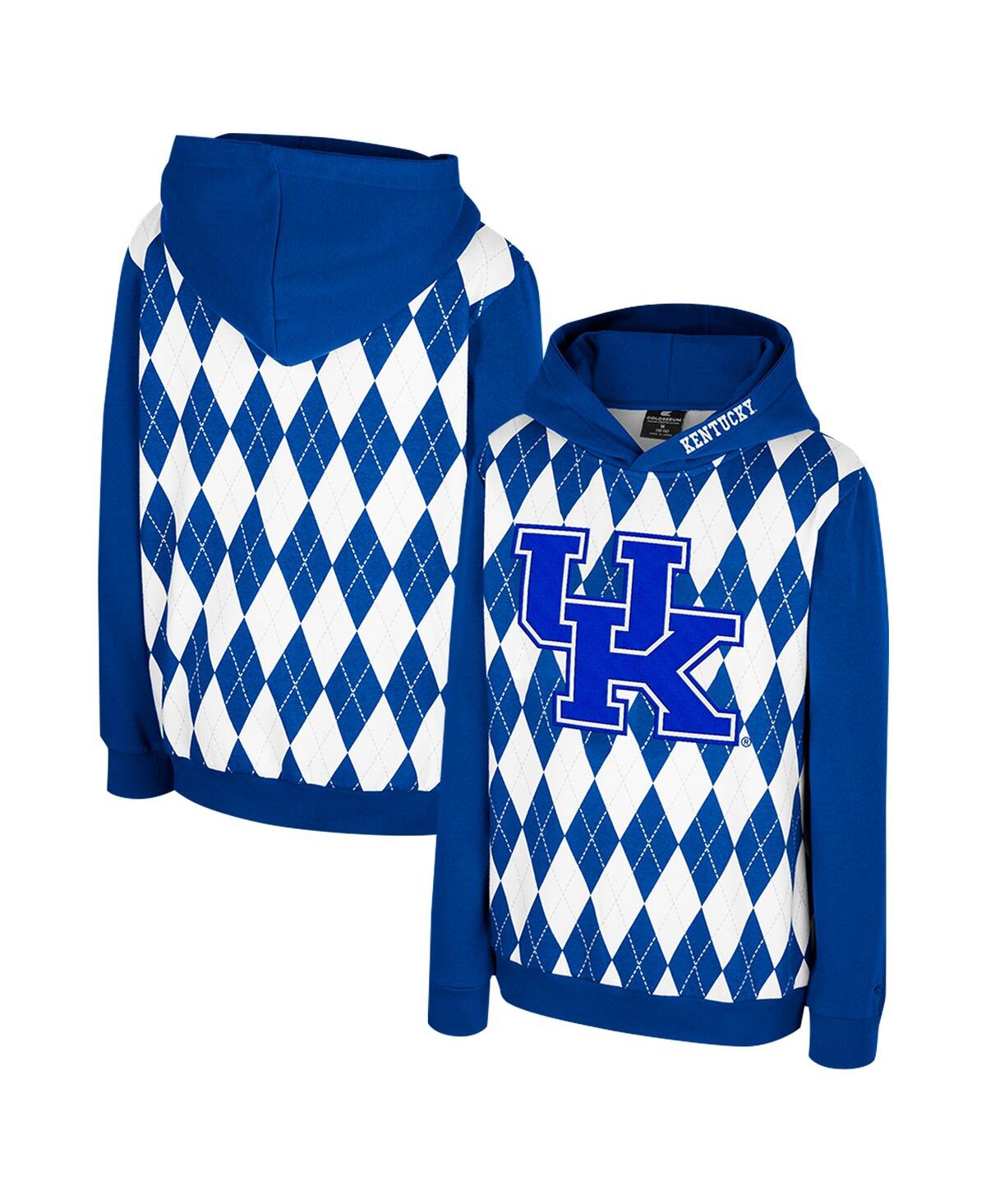 Colosseum Kids' Big Boys And Girls Royal Kentucky Wildcats Argyle The Dealio Pullover Hoodie In Blue