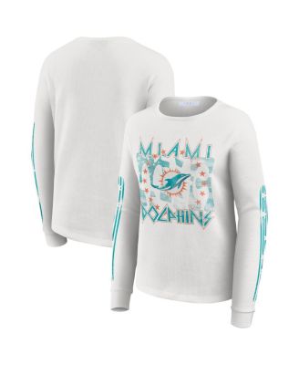 WEAR by Erin Andrews - Women's White Miami Dolphins Graphic Waffle Long-Sleeve T-shirt
