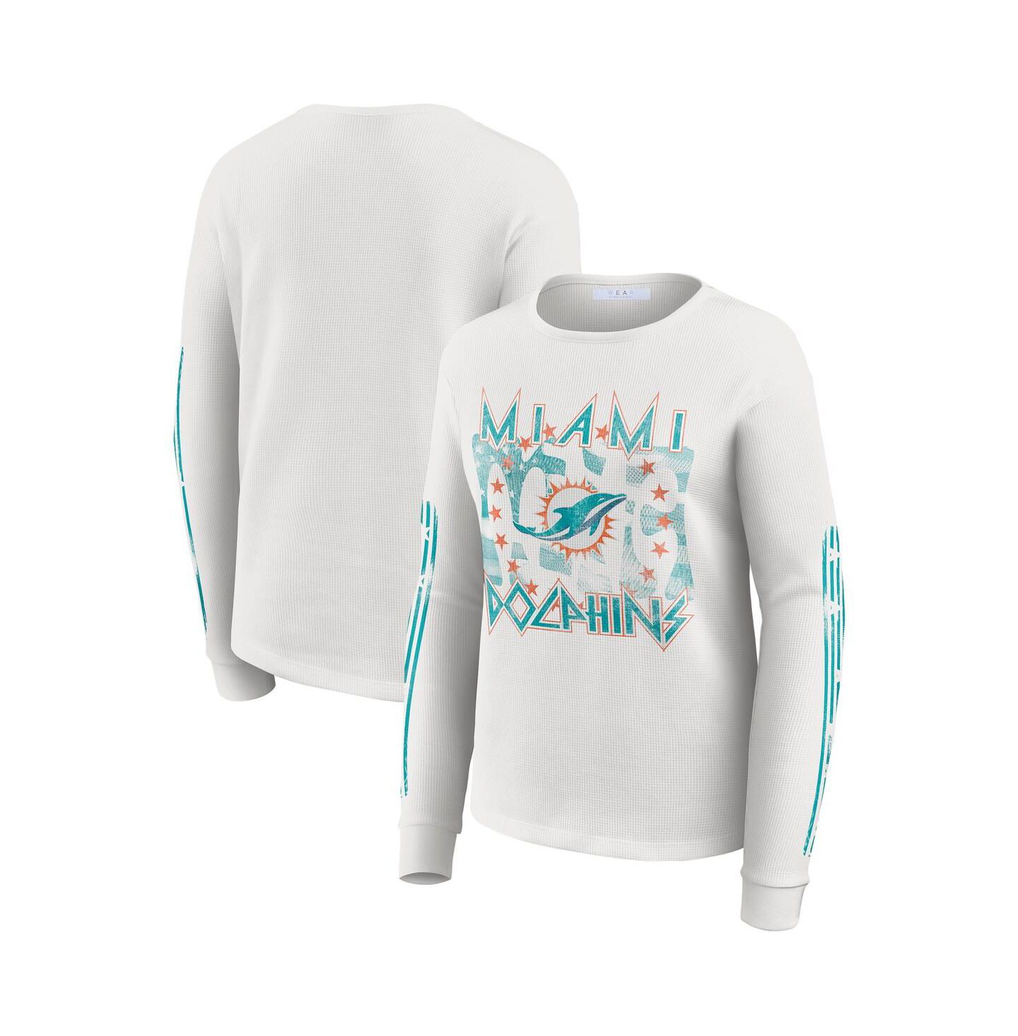 Женская футболка WEAR by Erin Andrews White Miami Dolphins Graphic Waffle Long-Sleeve — фото 1