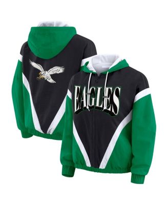 WEAR by Erin Andrews - Women's Kelly Green/Black Philadelphia Eagles Retro Crinkle Full-Zip Hoodie Windbreaker
