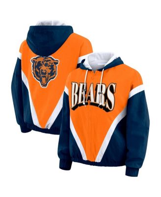 WEAR by Erin Andrews - Women's Orange/Navy Chicago Bears Retro Crinkle Full-Zip Hoodie Windbreaker