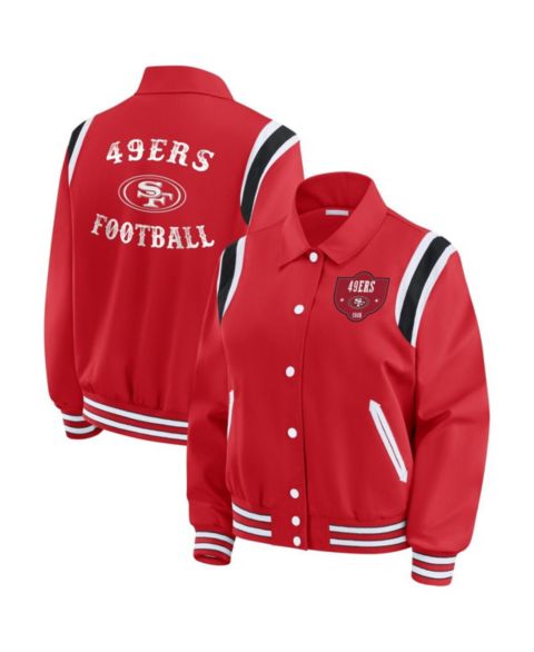 Женские куртки WEAR by Erin Andrews Women's Scarlet San Francisco 49ers Varsity Lightweight Full-Snap Jacket