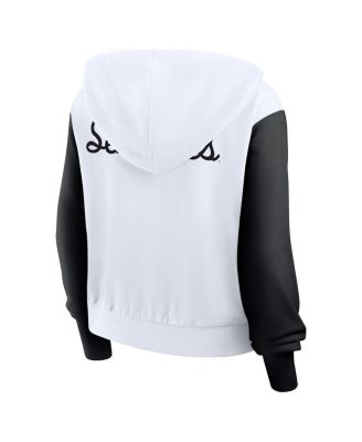 Women's White Florida State Seminoles Cropped Beyond Capability Color-Block Script Full-Zip Hoodie