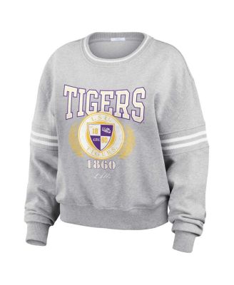 Women's Heather Gray LSU Tigers Classic Stripe Pullover Sweater