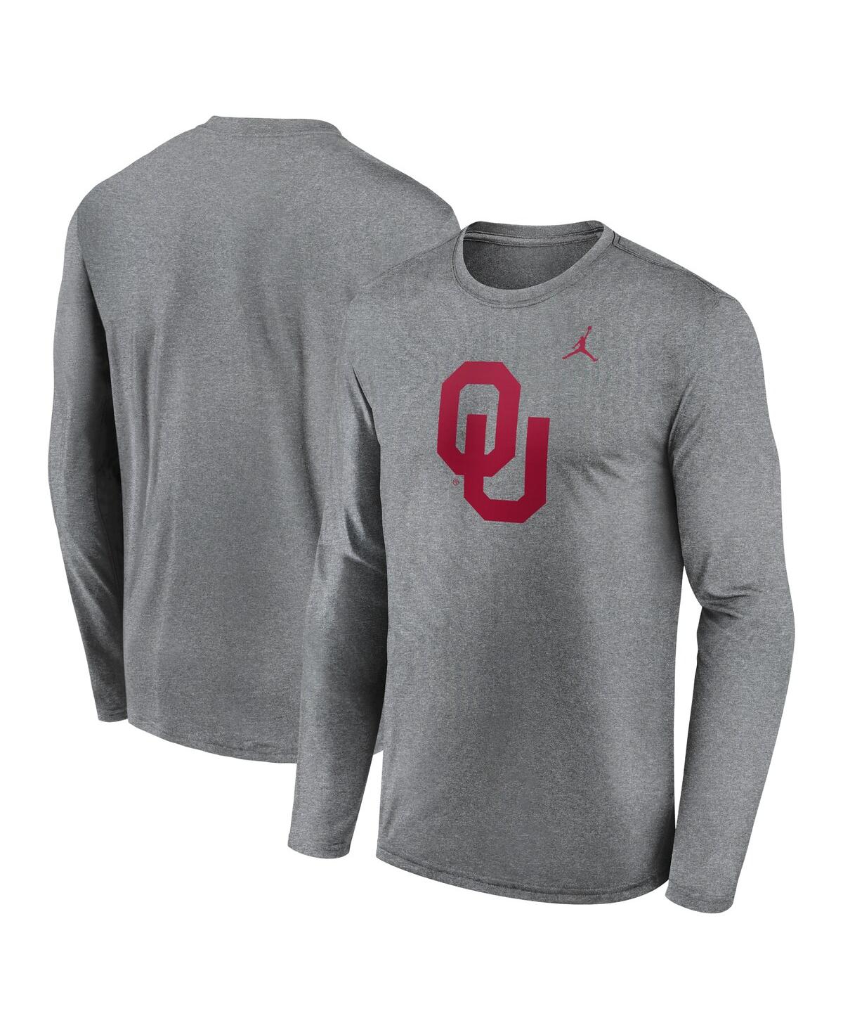 Jordan Men's Heather Gray Oklahoma Sooners Primetime Primary Legend Long Sleeve T-shirt In Gray