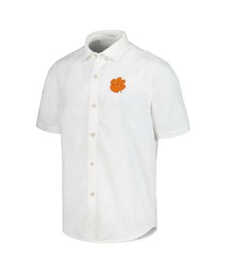 Men's White Clemson Tigers Coconut Point Palm Vista IslandZone Camp Button-Up Shirt