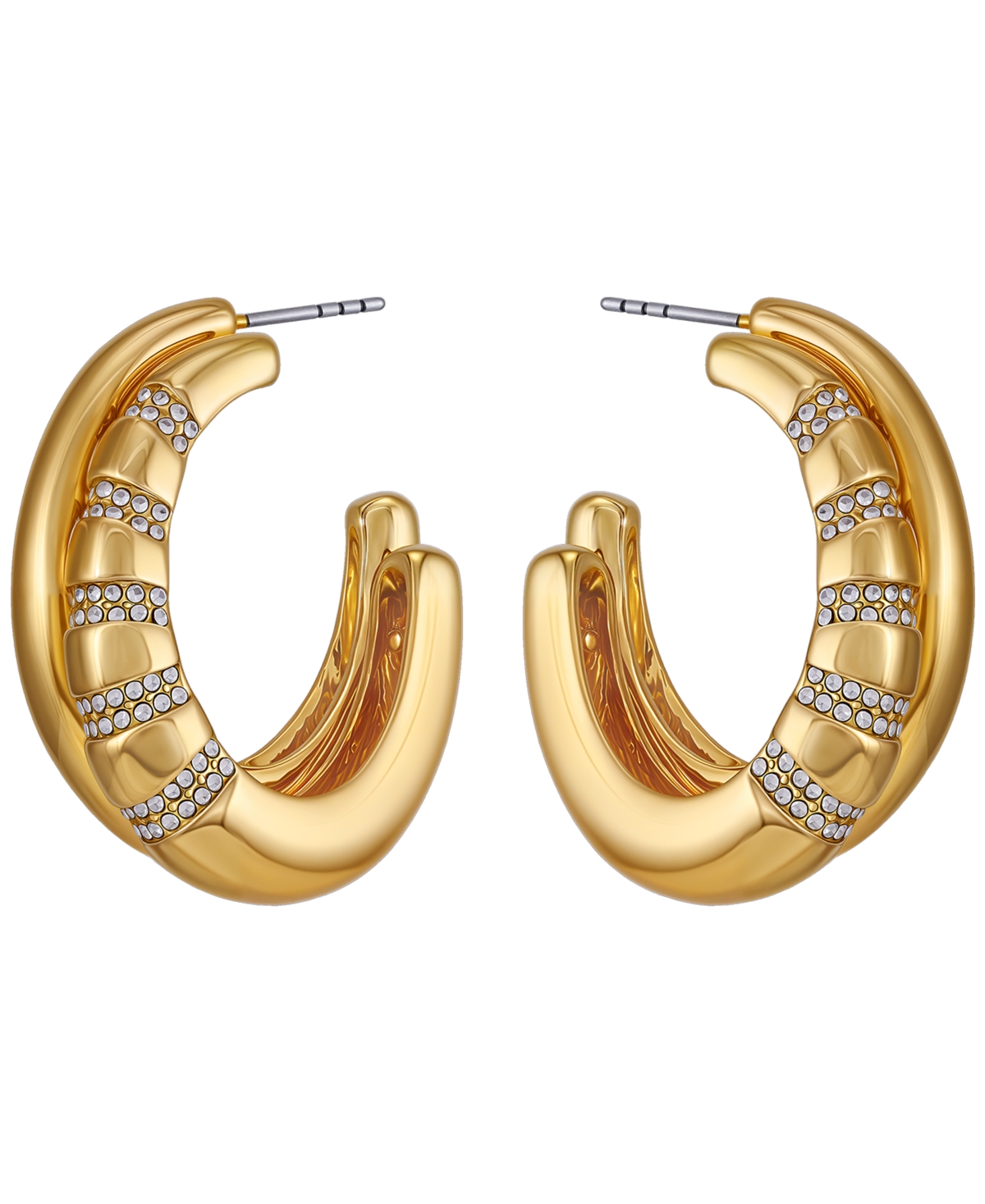 Guess Glass Stone Gold-tone Pave Huggie Hoop Earrings In Gold