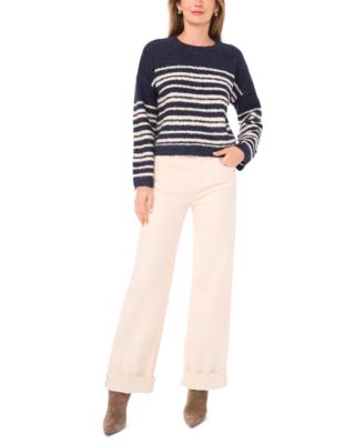 Women's Striped Long Sleeve Crewneck Sweater