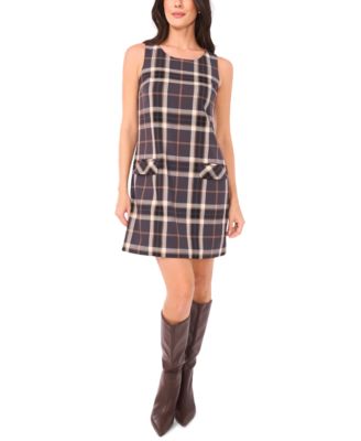 Women's Plaid Print Sleeveless Scoop Neck Mini Shift Dress