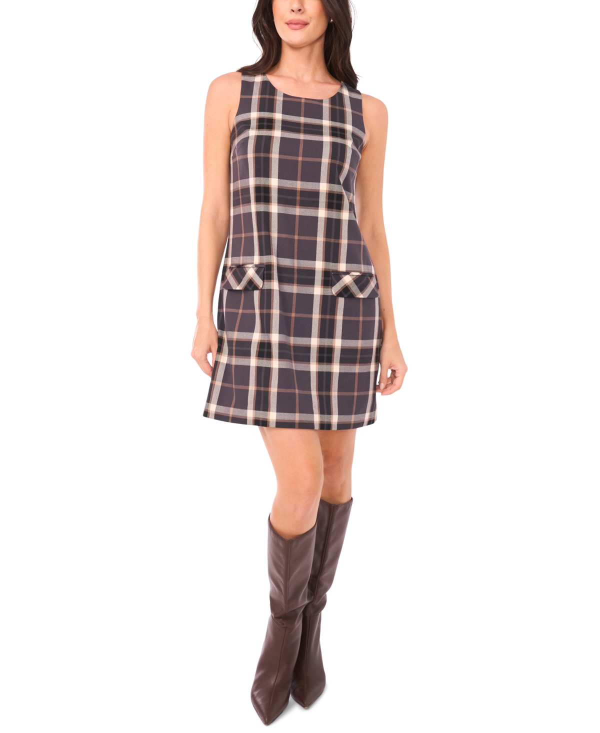 1.state Plaid Shift Dress In Brown