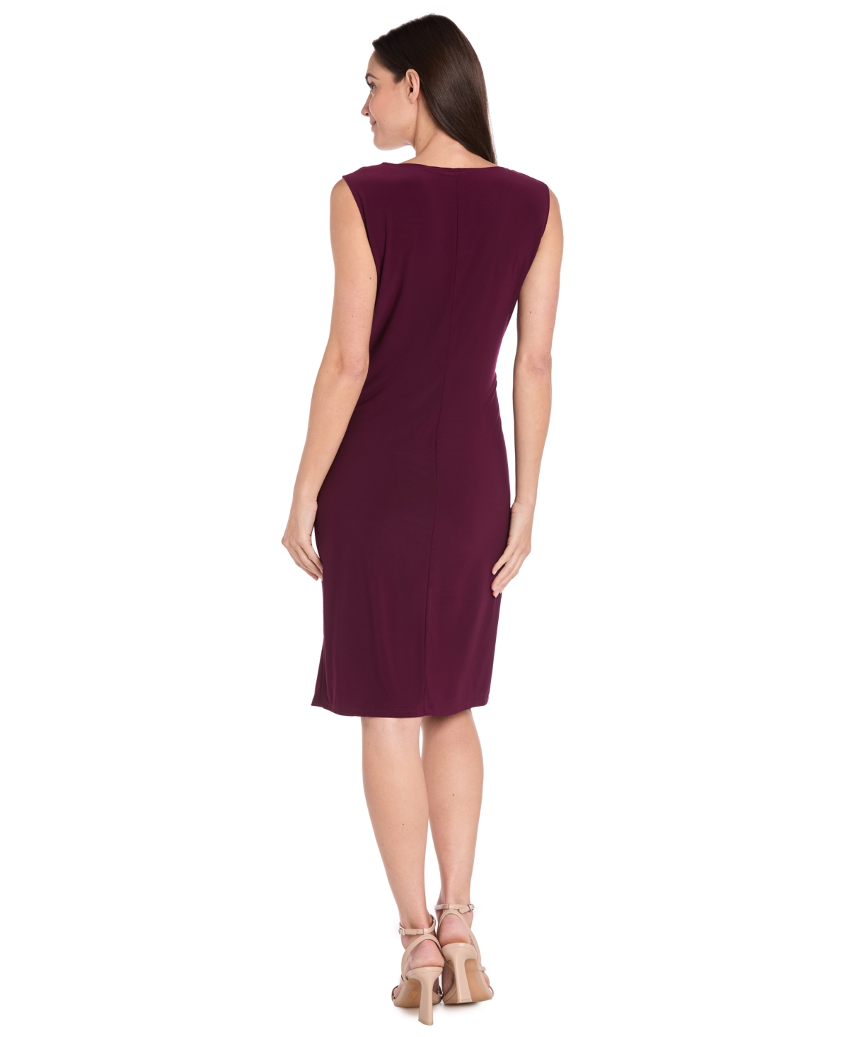 R & M Richards Petite Printed Scoop Neck Jacket Dress In Burgundy