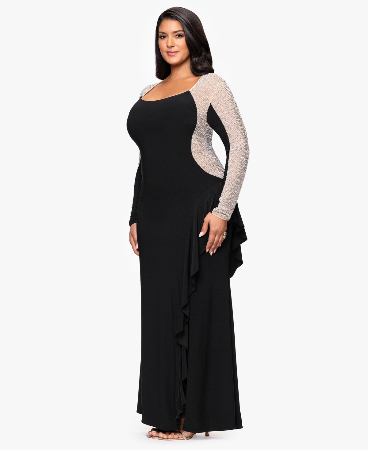 Xscape Plus Size Beaded Square Neck Maxi Dress In Black