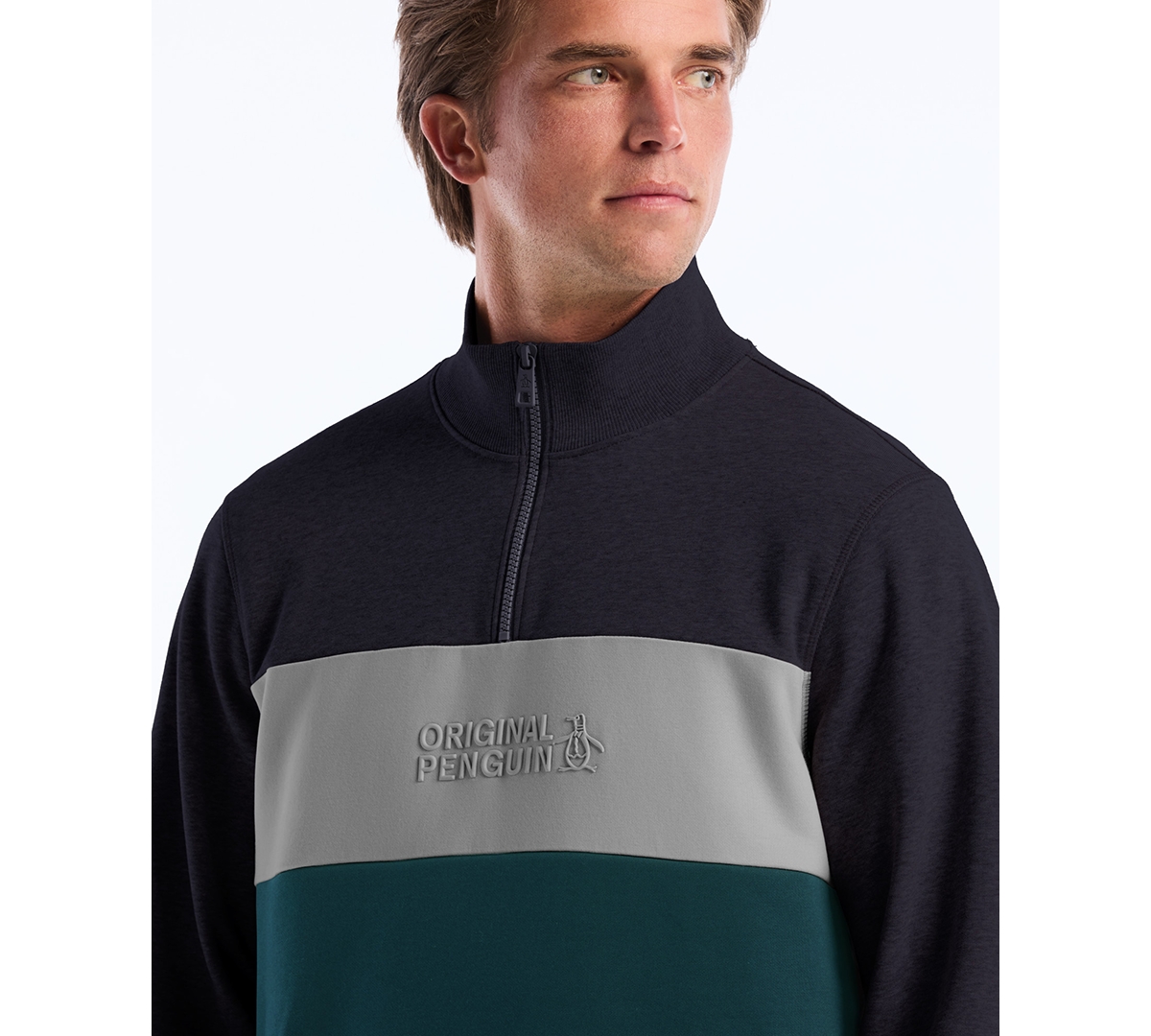 Original Penguin Men's Color-blocked Fleece Zip Pull On Sweatshirt In Multi