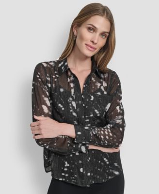 DKNY - Women's Crinkle Detail Collared Shirt