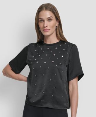 Women's Studded Boxy Short Sleeve Top
