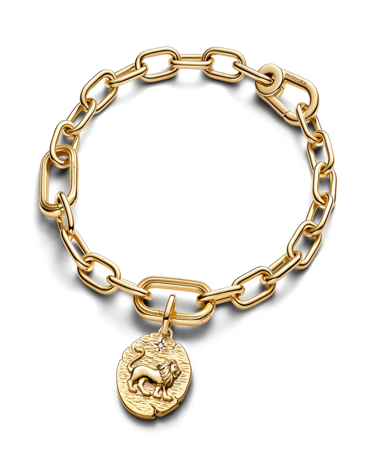 Pandora Clear Cubic Zirconia Gold Tone Lion Medallion Charms In Gold