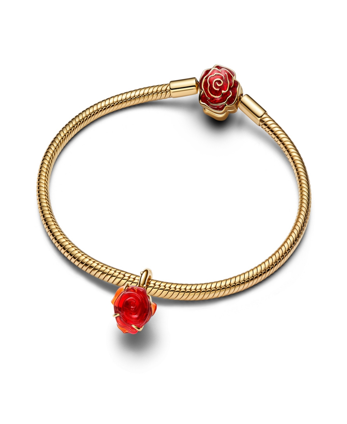 Pandora Disney Beauty And The Beast Enchanted Rose Dangle Charms In Gold