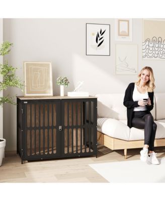 39" Dog Crate Furniture with Anti-Chew Resist Mesh for Large Dogs