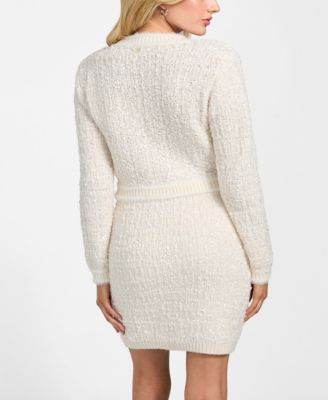 Women's Long Sleeve Aomori Tape Yarn Detail V-Neck Cardigan Sweater