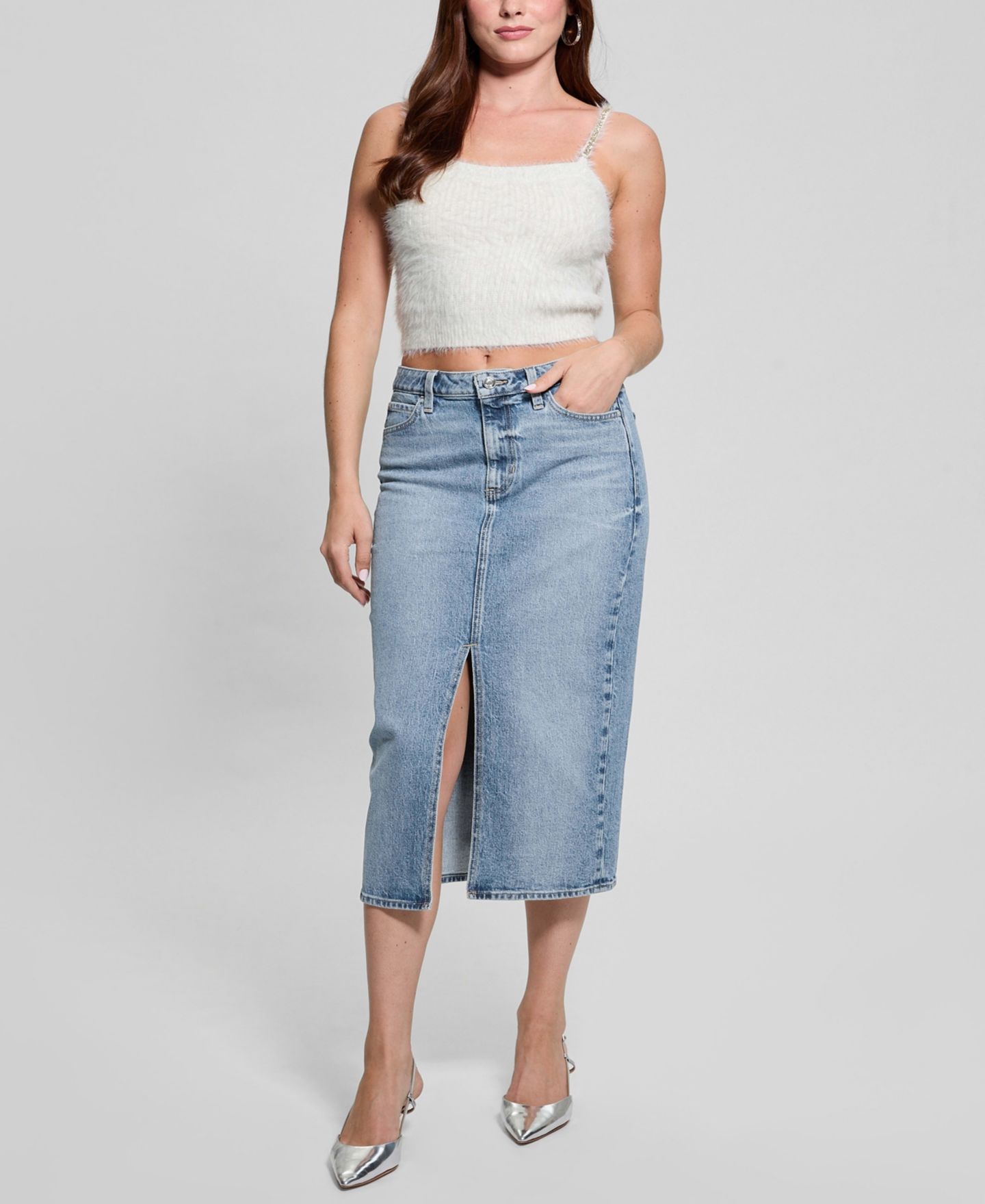 Женский свитер GUESS Cropped Bralette Sleeveless, цвет: Кремовый белый — фото 6
