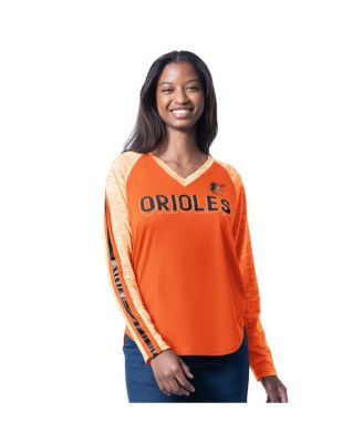G-III 4Her by Carl Banks - Women's Orange Baltimore Orioles Top Dog Raglan Long Sleeve V-neck T-shirt