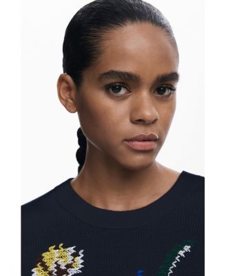 Women's Jacquard sweater with embroidered flowers