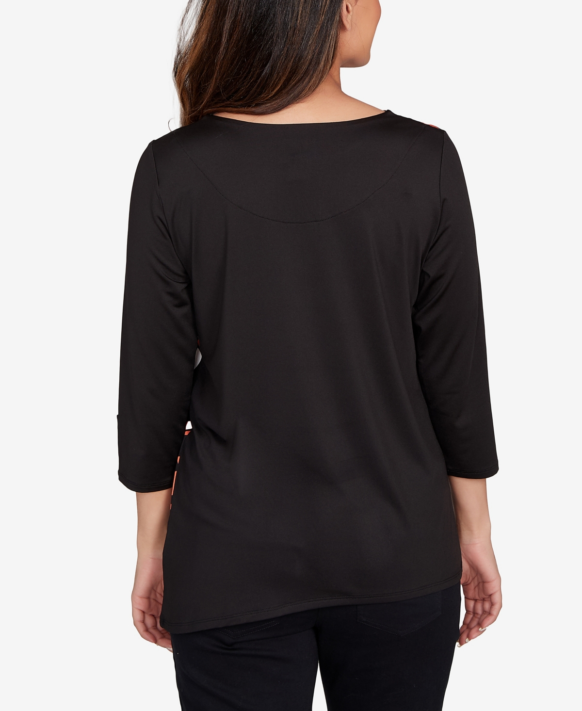 Ruby Rd. Petite Button Sleeve Bold Floral Top In Black