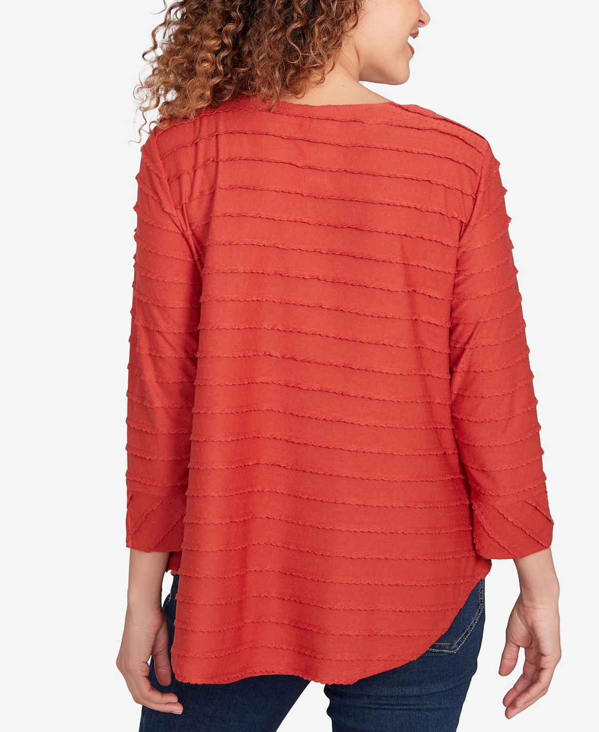 Ruby Rd. Petite Scalloped Jacquard Knit Top In Red