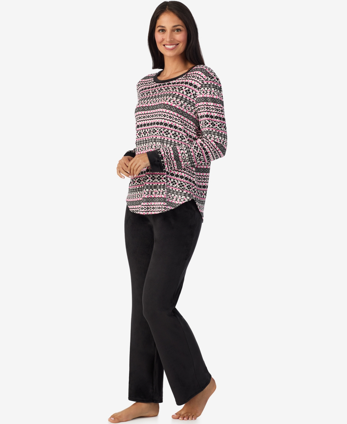 Cuddl Duds Women's 2-piece Stretch Velour Long Sleeve Flare Pajama Set In Multi