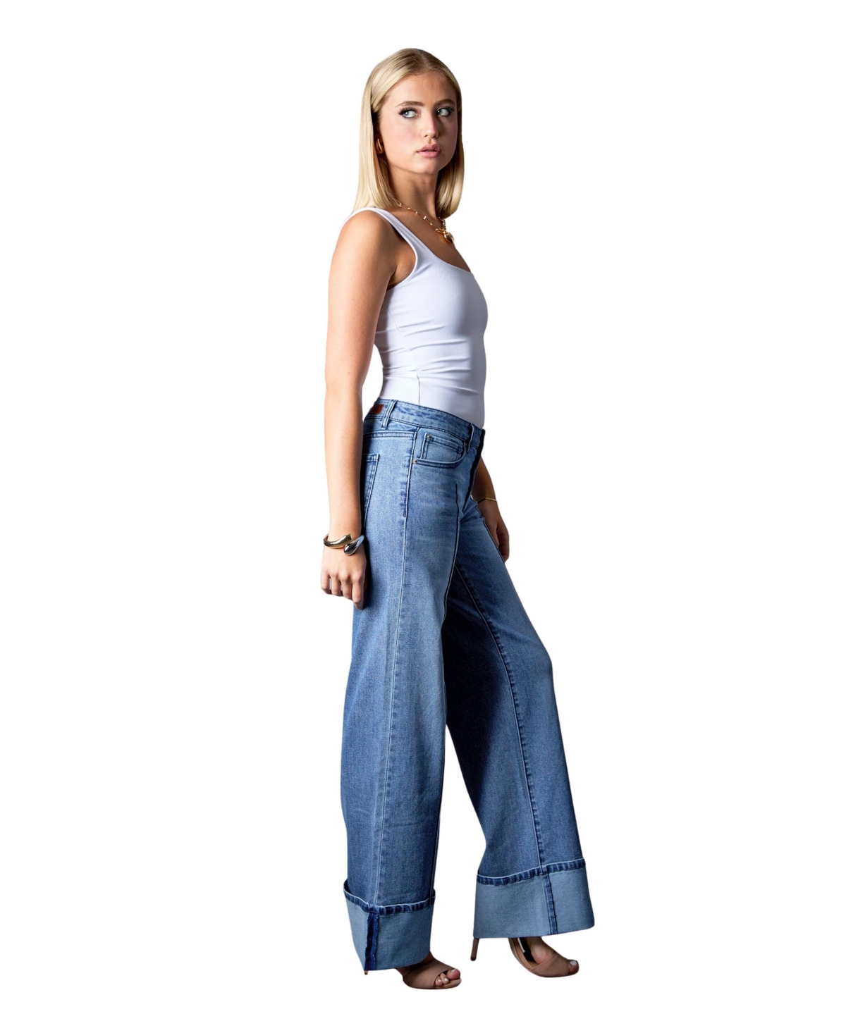 Blue Revival Women's Cuffed Low Rise Wide Leg Jeans