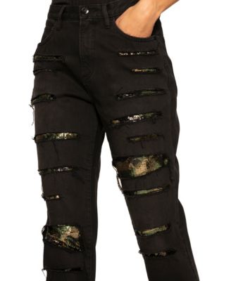Women's High Rise Camo Sequin Straight Leg Jeans