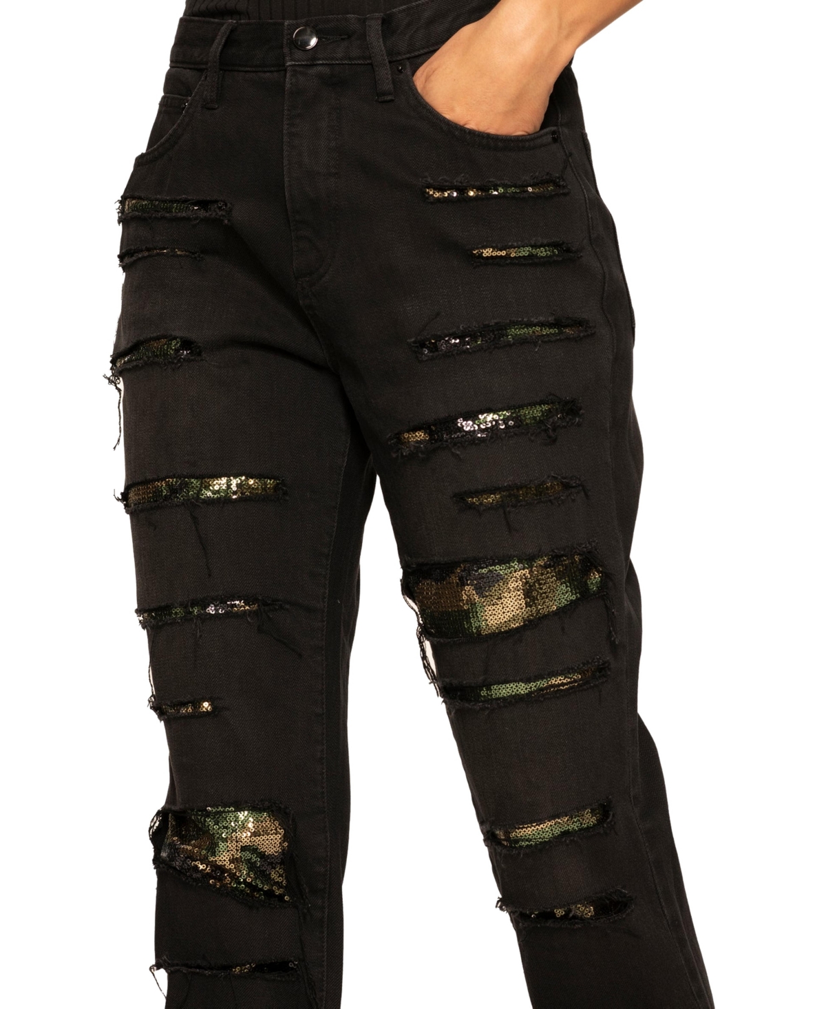 Blue Revival Women's High Rise Camo Sequin Straight Leg Jeans