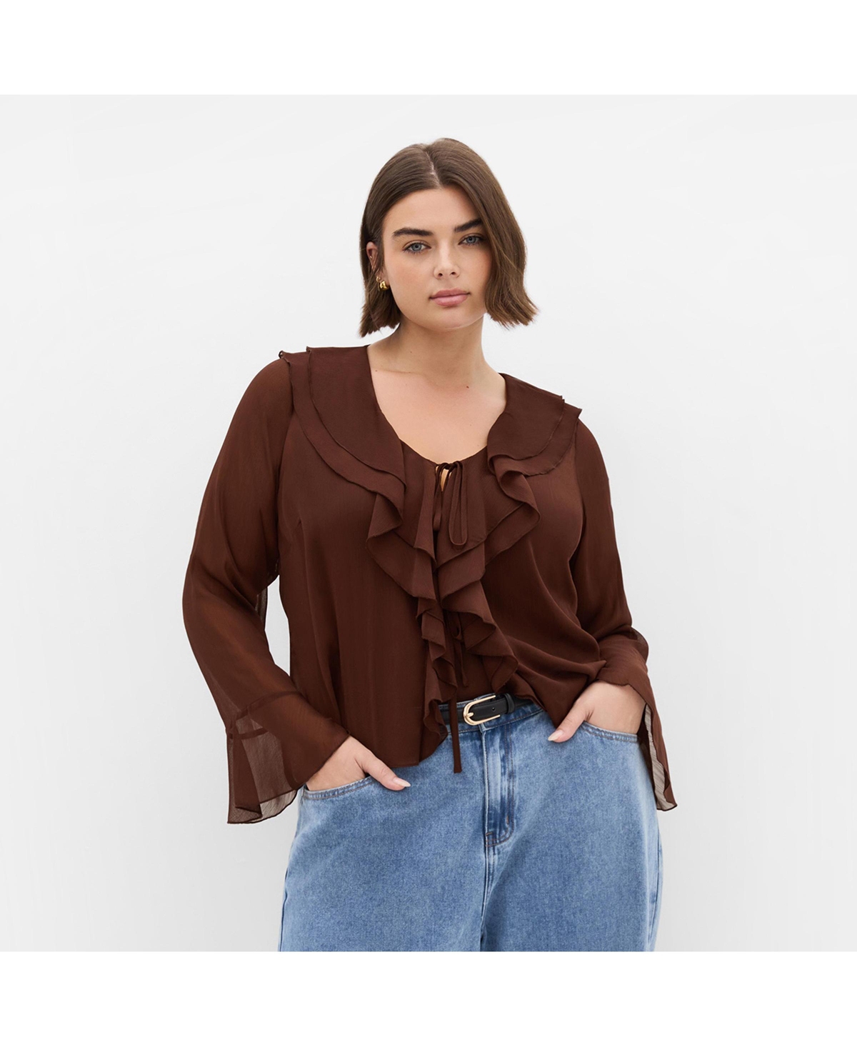 City Chic Plus Luscious Sheer Ruffles Top