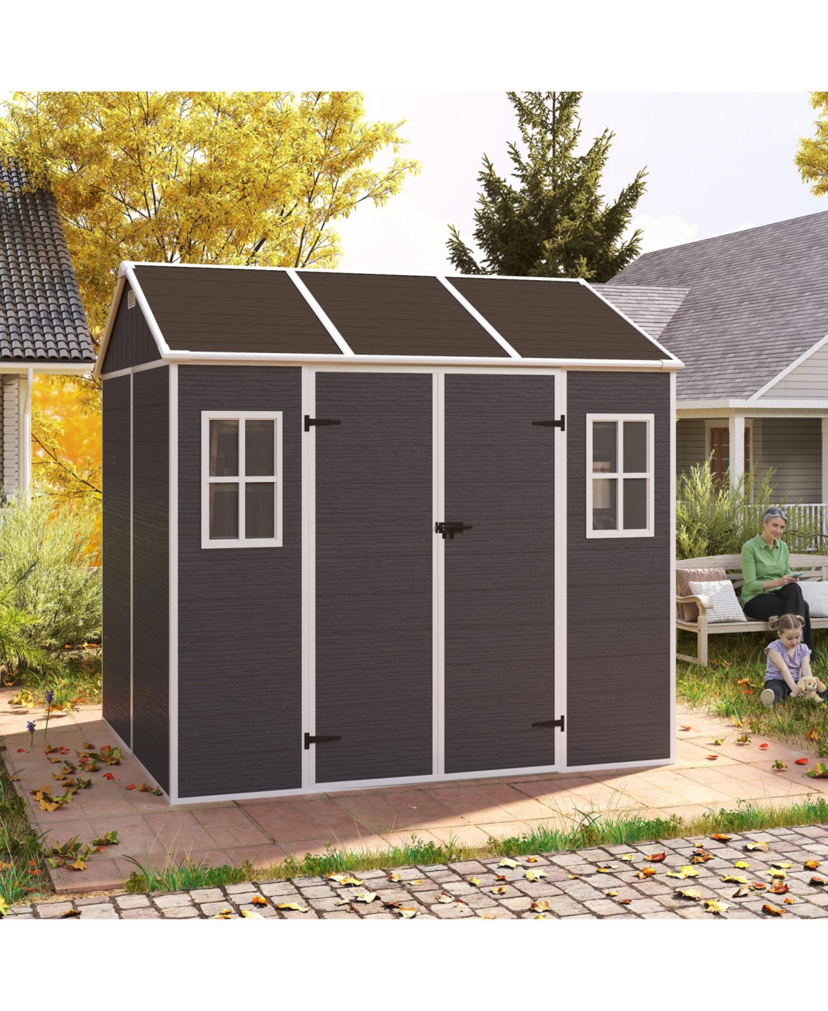 Streamdale Furniture 8x7 Outdoor Resin Storage Shed - Dark Gray