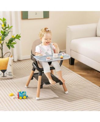 Toddler 6-in-1 Convertible Wooden Highchair Feeding Chair Removable Tray