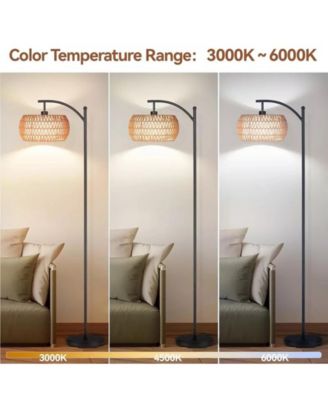 Dimmable Boho Floor Lamp with Rattan & Linen Drum Shade – Remote & Footswitch Control
