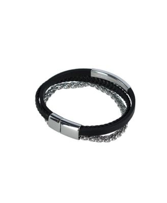 Loose Fit Zaid Metal and Leather Triple Strand Secure Clasp Bracelet