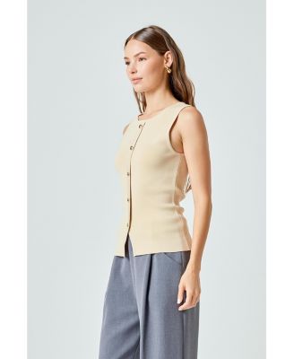 Women's Knit Buttoned Sleeveless Top