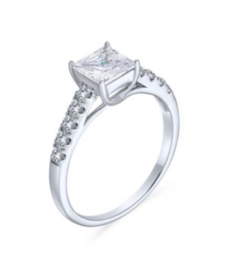 Classic Simple 1.5CT  Square Cubic Zirconia Princess Cut Solitaire Promise Ring Sterling Silver CZ Side Stone Band